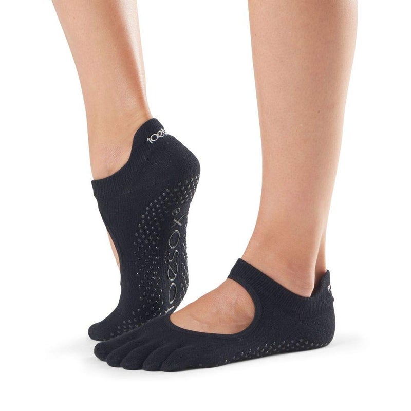 toesox Women's Bellarina Full Toe Grip Non-Slip for Ballet, Yoga, Pilates, Barre Toe Socks, Medium, Black - Image 1